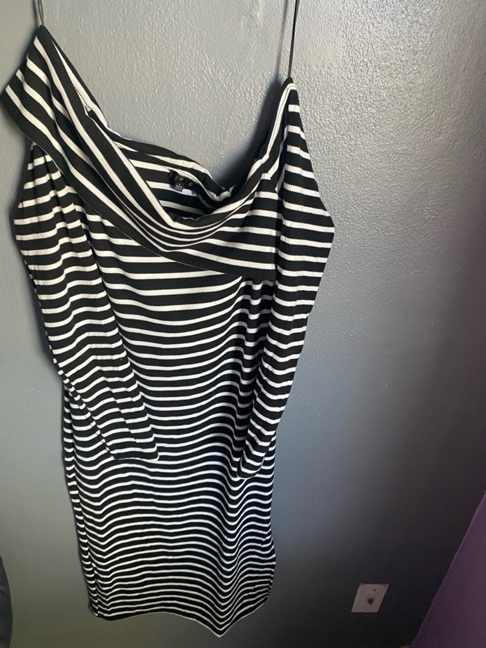 iris Black and White One-Shoulder Striped Dress
